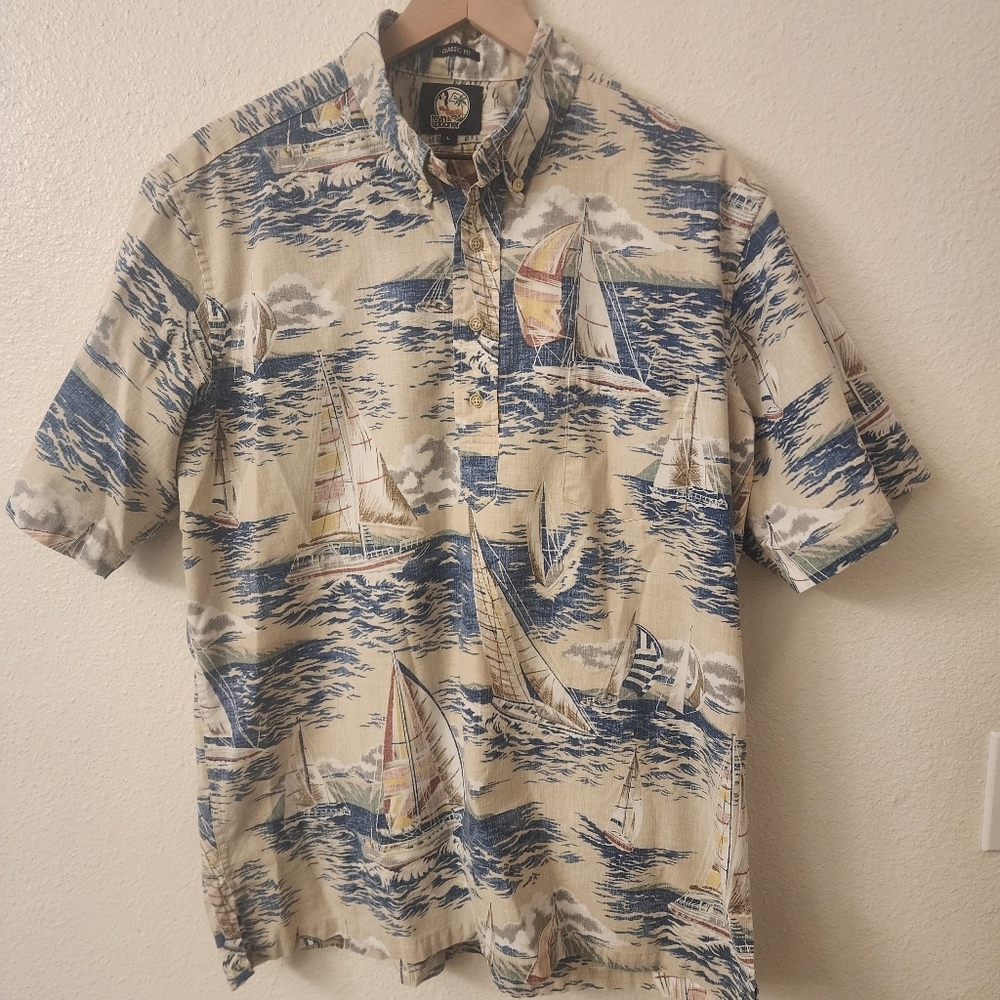 Reyn Spooner Aloha Hawaiian Sailboat Sea Classic Fit Shirt Mens Large